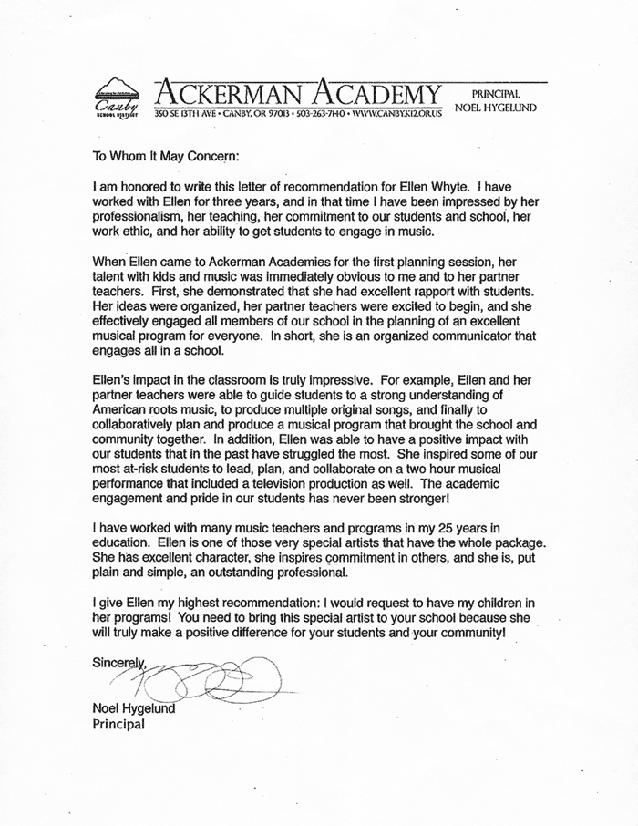 Letter from Ackerman Academy Principal